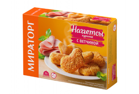 Наггетсы куриные МИРАТОРГ 300гр С ветчиной 1/12шт
