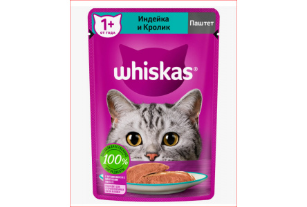 Корм д/кошек WHISKAS 75гр Индейка/кролик рагу 1/28шт