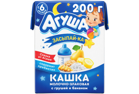 ДП Каша АГУША Засыпай-ка 200мл 2,7% Молочно/злаковая Груша/банан с 6мес т/п 1/10шт