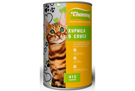 Корм д/кошек CHAMMY 415гр с курицей в соусе 1/12шт ж/б