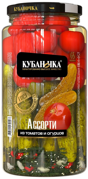Ассорти КУБАНОЧКА 1,5л Огурцы/томаты с/б 1/6шт