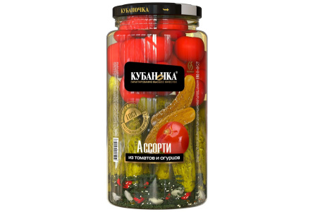 Ассорти КУБАНОЧКА 1,5л Огурцы/томаты с/б 1/6шт