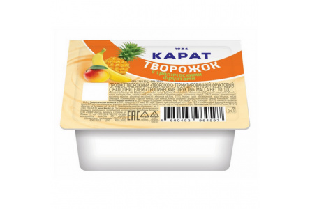 Продукт творожный КАРАТ 100гр 9% Тропические фрукты 1/16шт