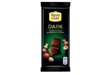 Шоколад ALPEN GOLD 75гр темный Дробленый фундук 1/21шт