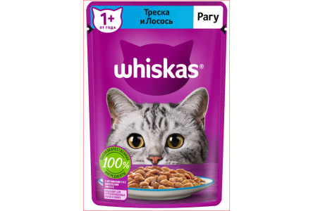 Корм д/кошек WHISKAS 75гр Треска/лосось 1/28шт