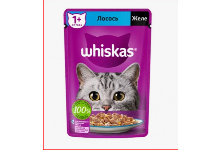 Корм д/кошек WHISKAS 75гр Желе Лосось 1/28шт