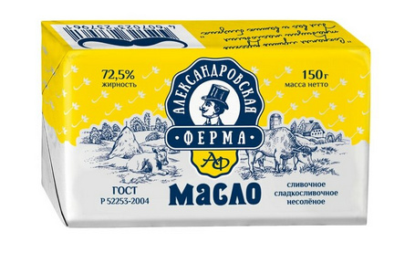 Масло сливочное АЛЕКСАНДРОВСКАЯ ФЕРМА 150гр 72,5% 1/10шт