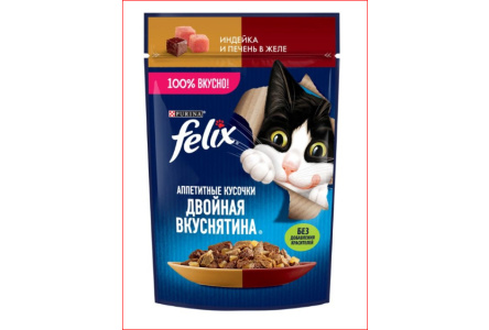 Корм д/кошек FELIX 75гр Индейка/печень 1/26шт