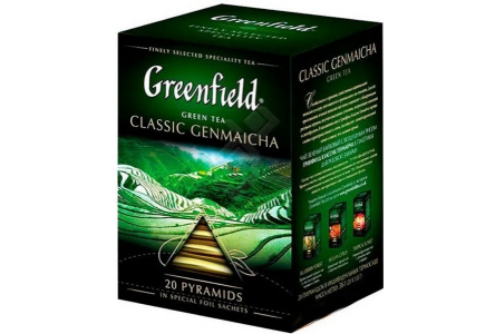 Чай зеленый в пирамидках GREENFIELD 20*1,8гр Classic Genmaicha байховый 1/8шт