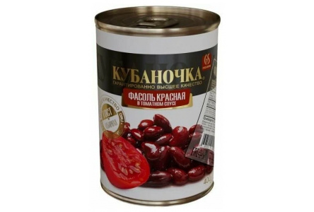 Фасоль КУБАНОЧКА 400гр Красная в томатном соусе ж/б 1/12шт