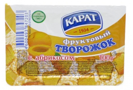 Продукт творожный КАРАТ 100гр 9% Абрикос 1/16шт