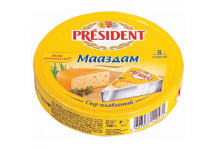 Сыр плавленый PRESIDENT 140гр Маасдам 1/15шт