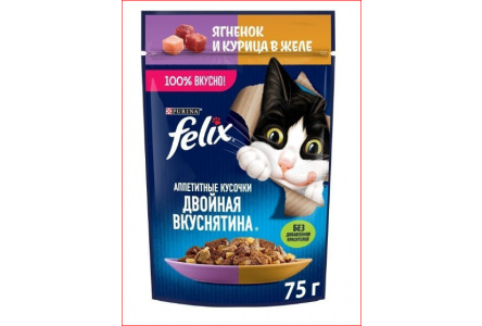 Корм д/кошек FELIX 75гр Ягненок/курица 1/26шт