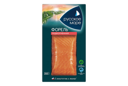 Рыба х/к Форель Русское Море 200гр Филе кусок в/у 1/6шт Россия №6960