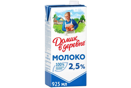 Молоко ДОМИК В ДЕРЕВНЕ 950мл 2,5% т/п 1/12шт Продукт без заменителя молочного жира