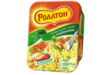 Лапша РОЛЛТОН яичная 90гр острая куриная по-домашнему 1/24шт лоток