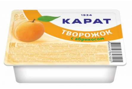 Продукт творожный КАРАТ 230гр 9% Абрикос 1/8шт