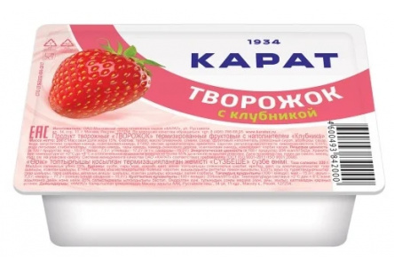 Продукт творожный КАРАТ 230гр 9% Клубника 1/8шт