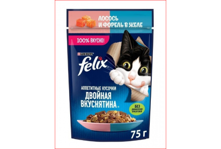 Корм д/кошек FELIX 75гр Лосось/форель 1/26шт