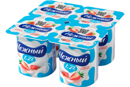 Продукт йогуртный НЕЖНЫЙ 320гр 1,2% с соком клубники 1/12шт Продукт без заменителя молочного жира
