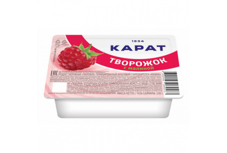 Продукт творожный КАРАТ 230гр 9% Малина 1/8шт