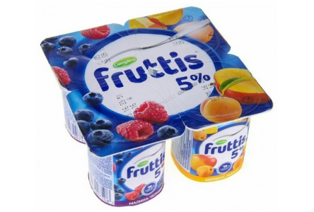 Продукт йогуртный FRUTTIS 115гр 5% Сливочное лакомство малина/черника/абрикос/манго 1/24шт