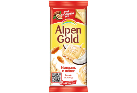 Шоколад ALPEN GOLD 80/85гр Миндаль/кокос белый 1/21шт