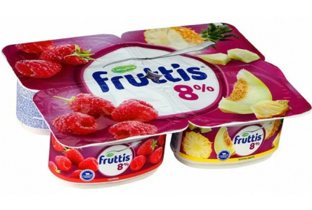 Продукт йогуртный FRUTTIS 115гр 8% Суперэкстра малина/ананас/дыня 1/16шт Продукт без заменителя моло