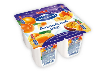 Продукт йогуртный ALPENLAND 95гр 7,5% Абрикос/персик/маракуя 1/24шт Продукт без заменителя молочного