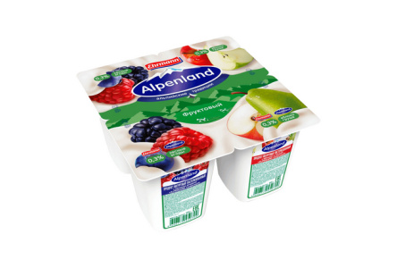 Продукт йогуртный ALPENLAND 95гр 0,3% Лесные ягоды/яблоко/груша 1/24шт Продукт без заменителя молочн