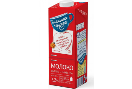 Молоко БОЛЬШАЯ КРУЖКА 950мл/1л 3,2% т/п 1/12шт Продукт без заменителя молочного жира