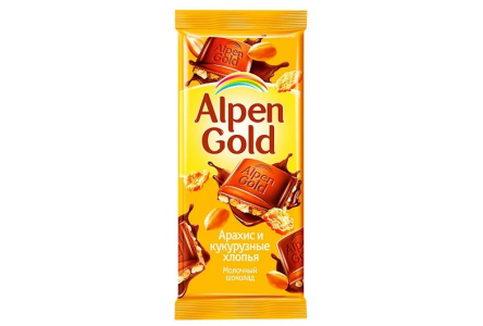 Шоколад ALPEN GOLD 80/85гр Арахис/кукурузные хлопья 1/21шт