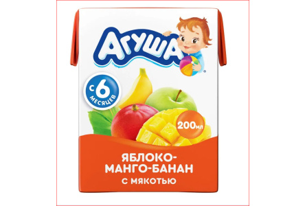 ДП Сок АГУША 200гр Яблоко/Манго/Банан осветленный с 4 мес т/п 1/18шт