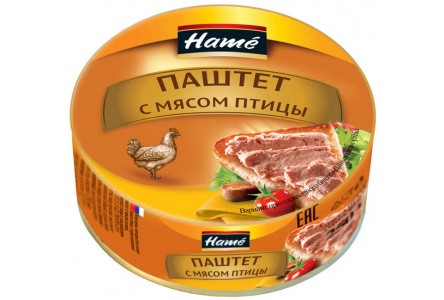 Паштет HAME 250/235гр Из мяса птицы ж/б 1/8шт