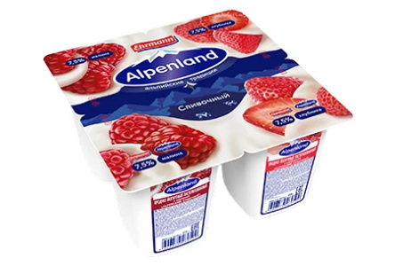 Продукт йогуртный ALPENLAND 95гр 7,5% Малина/клубника 1/24шт Продукт без заменителя молочного жира