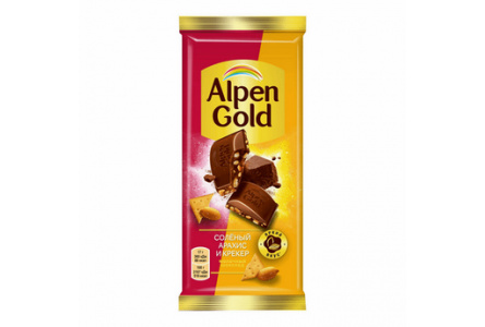 Шоколад ALPEN GOLD 80/85гр Соленый арахис/крекер 1/21шт