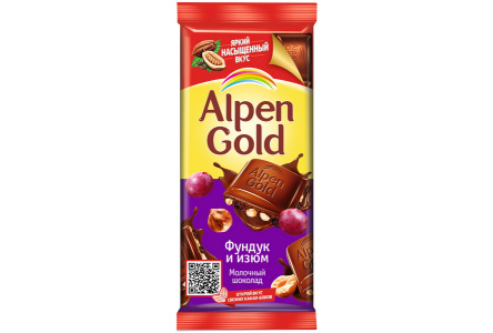 Шоколад ALPEN GOLD 80/85гр Фундук/изюм 1/21шт