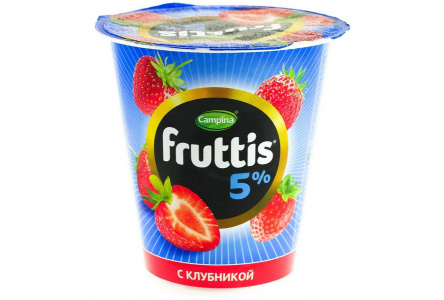 Продукт йогуртный FRUTTIS 290гр 5% Сливочное лакомство клубника 1/12шт Продукт без заменителя молочн