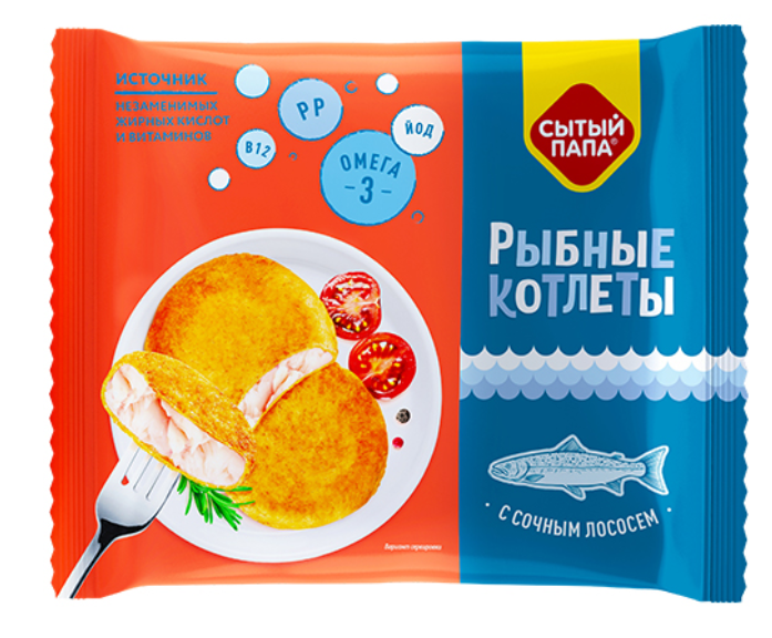Котлеты рыбные СЫТЫЙ ПАПА 300гр лососевые 1/10шт