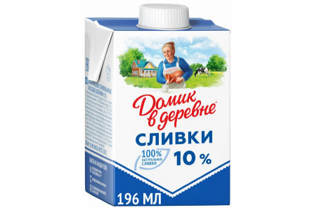 Сливки ДОМИК В ДЕРЕВНЕ 200мл 10% стерилиз 1/18шт Продукт без заменителя молочного жира