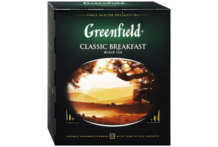 Чай черный в пакетиках GREENFIELD 100*2гр Classic Breakfast байховый 1/9шт