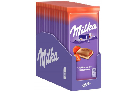 Шоколад MILKA 80гр Молочный клубника/сливки 1/20шт