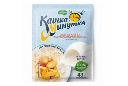 Каша овсяная КАШКА-МИНУТКА 43гр персик со сливками м/у 1/25/100шт