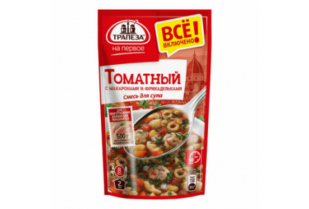 Суп ТРАПЕЗА НА ПЕРВОЕ 115гр Томатный с макаронами и фрикадельками 1/18шт